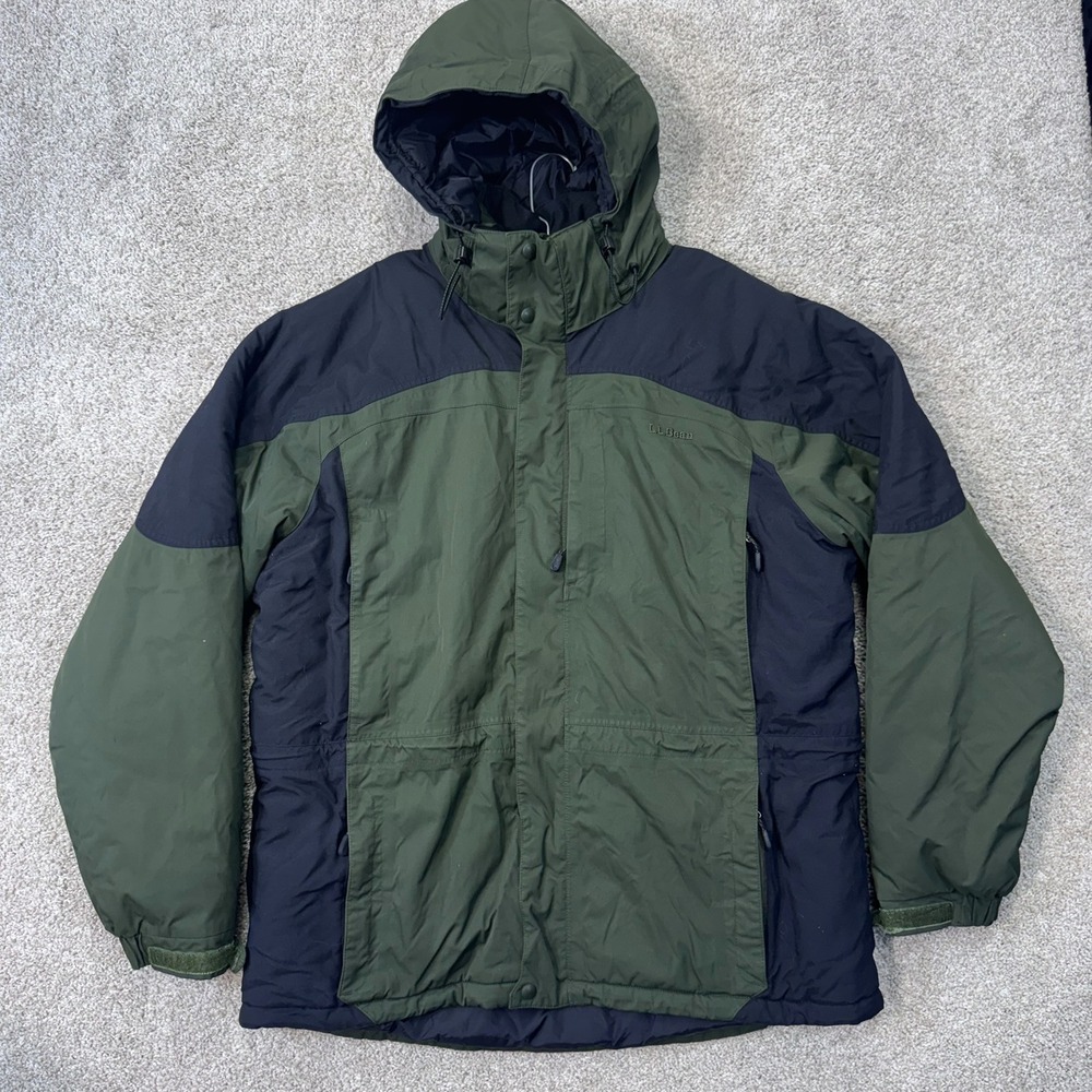 L.L. Bean Parka Mens XL Regular Green Black Hooded Insulated EUC